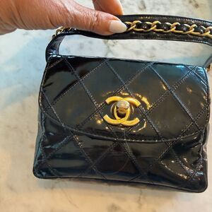 Vintage Chanel black patent enamel belt bag